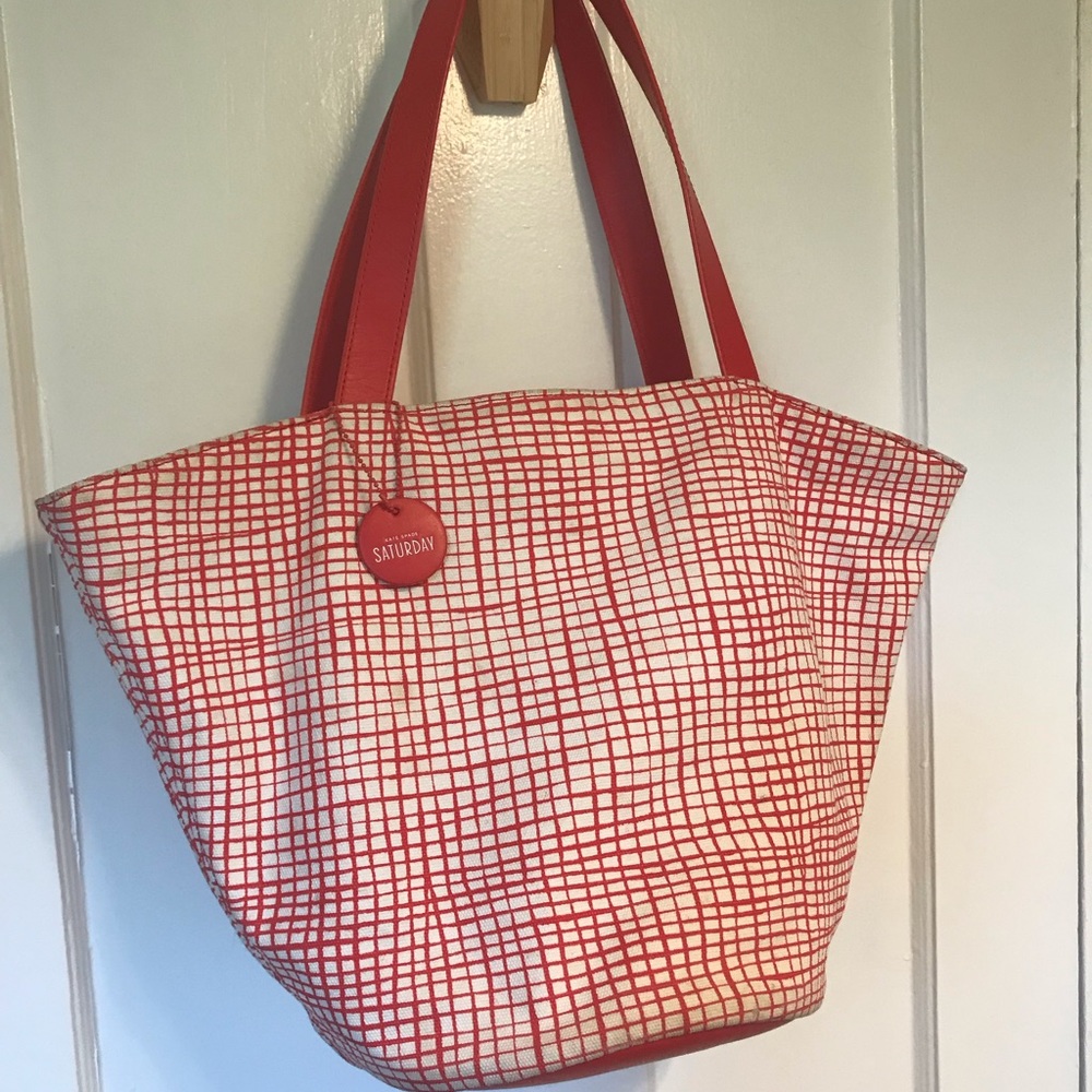 Kate Spade Saturday round bottom Tote  red check